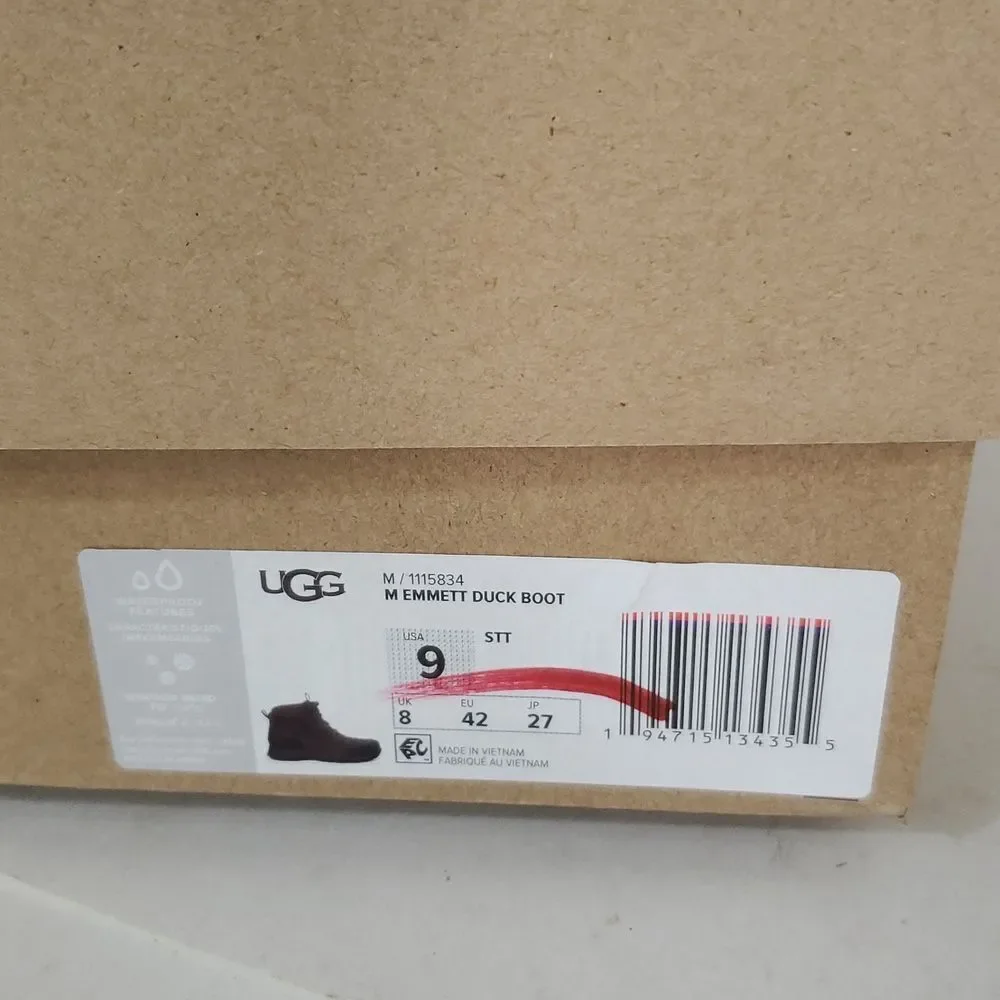 UGG Men's Emmett Waterproof Leather Duck Boot Stout Size 9 NIB
